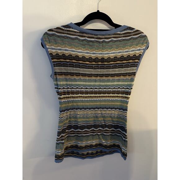 Y2K Babydoll Crochet Sweater Short Sleeve Bratz Doll Sz. Medium Vneck Blue Brown - Picture 2 of 5